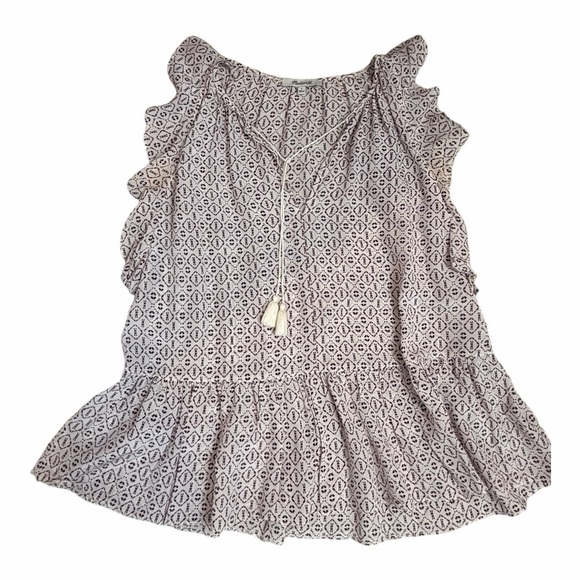 Madewell Silk Lily Ruffle Too 100% Silk Small Tassels Cream Pink Purple Ikat - Picture 5 of 16